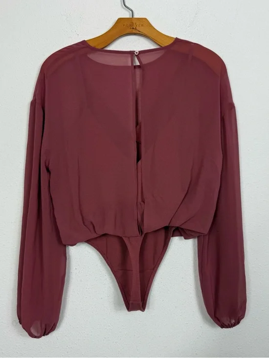 Aritzia Wilfred Talmont Bodysuit Long Sleeve Sheer Rust Pink Sz Small - Picture 3 of 9